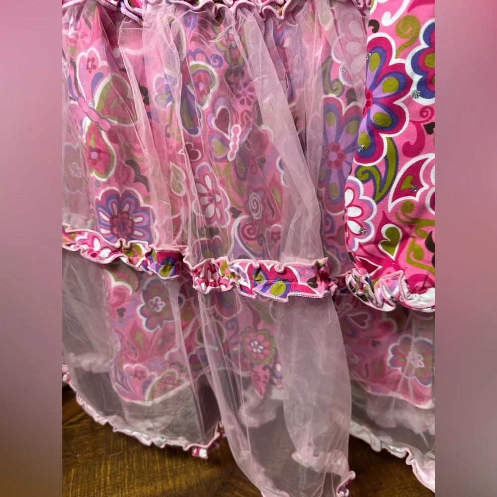 NWT GiGi Size 5 Girls Boutique Dress, Flowers‎ Butterflies, Overlay